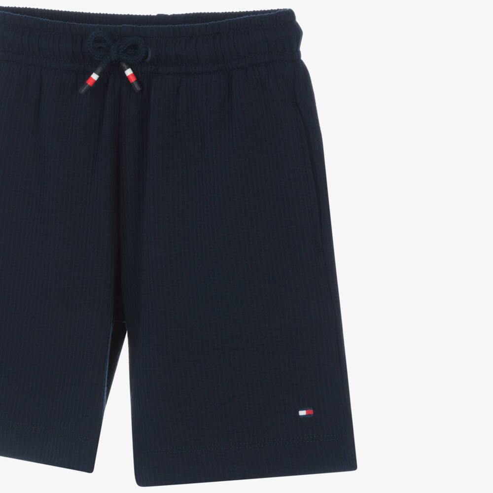 Tommy Hilfiger-Boys Navy Blue Cotton Seersucker Jersey Shorts | Childrensalon