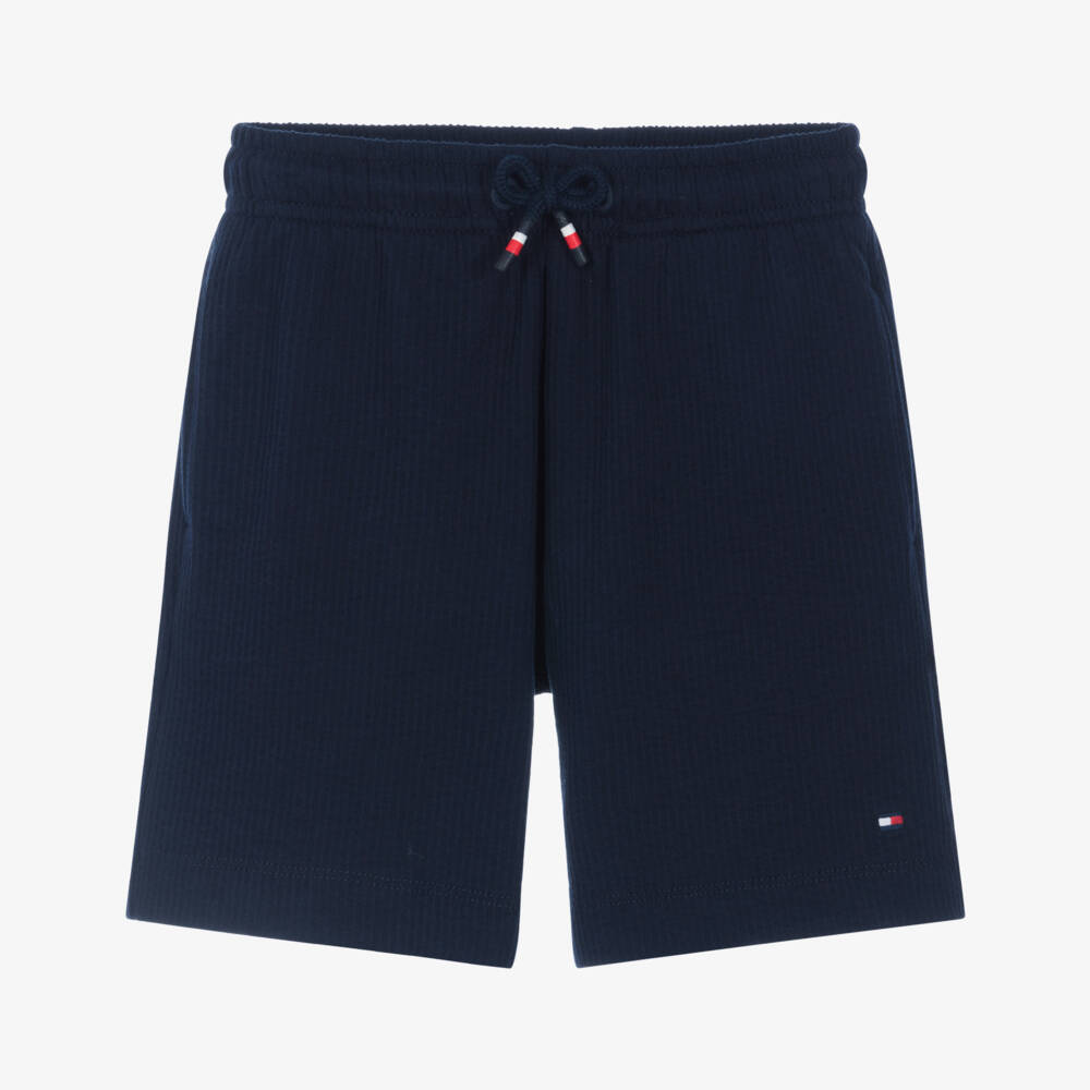 Tommy Hilfiger-Boys Navy Blue Cotton Seersucker Jersey Shorts | Childrensalon