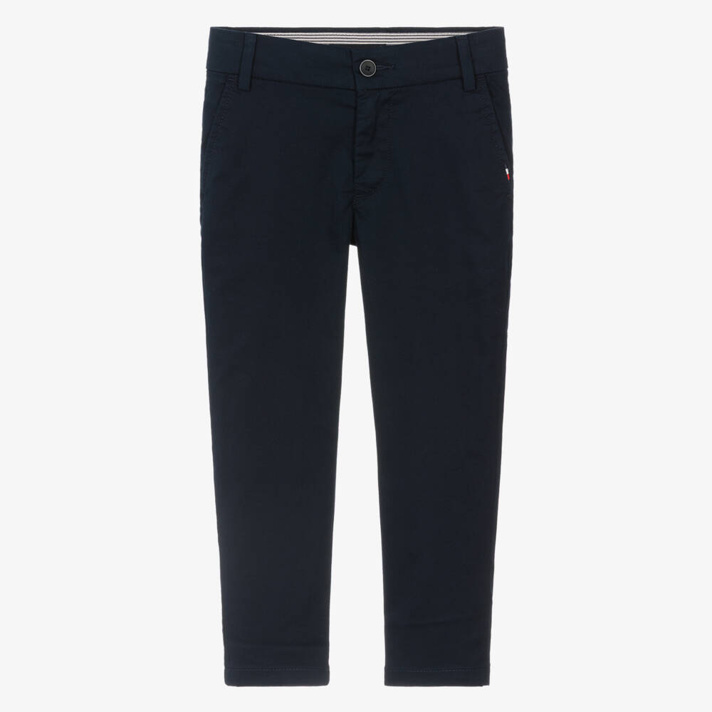Tommy Hilfiger-Boys Navy Blue Cotton Slim Fit Chino Trousers | Childrensalon