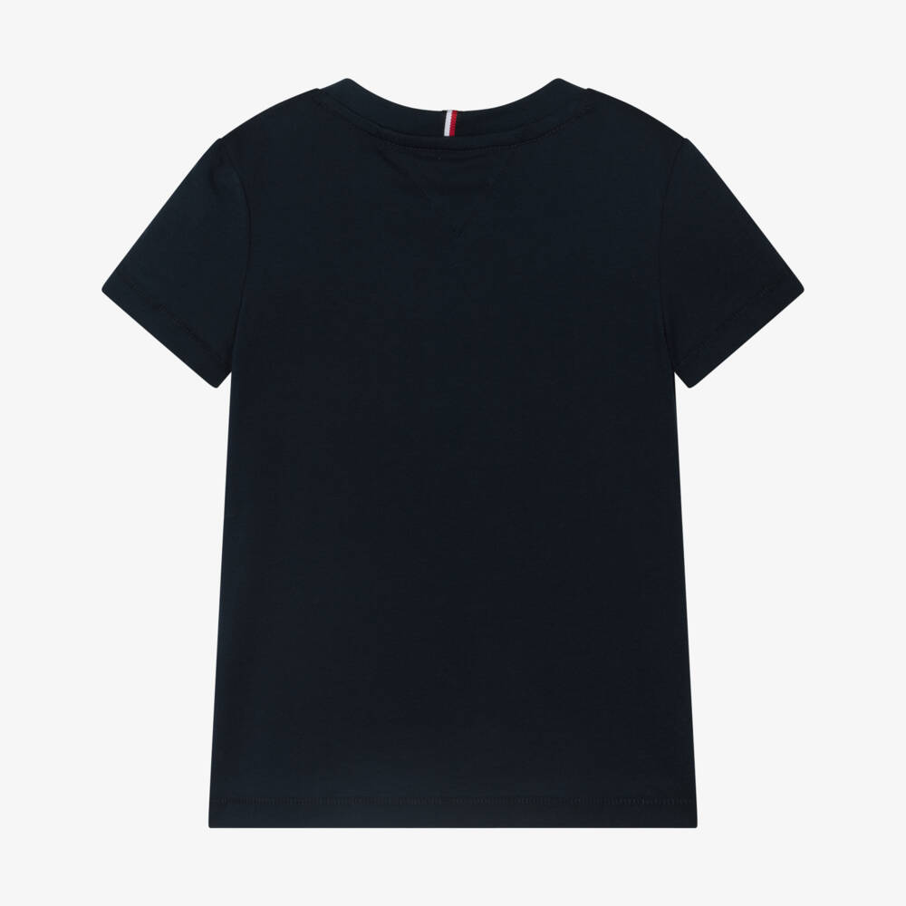 Tommy Hilfiger-Boys Navy Blue Cotton T-Shirt with Faded Logo Print | Childrensalon