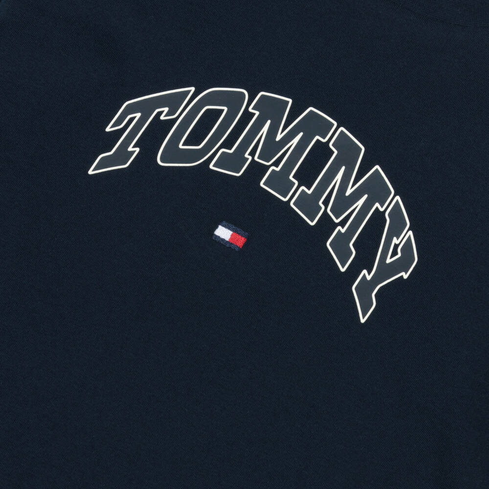 Tommy Hilfiger-Boys Navy Blue Cotton T-Shirt with Varsity Logo  | Childrensalon