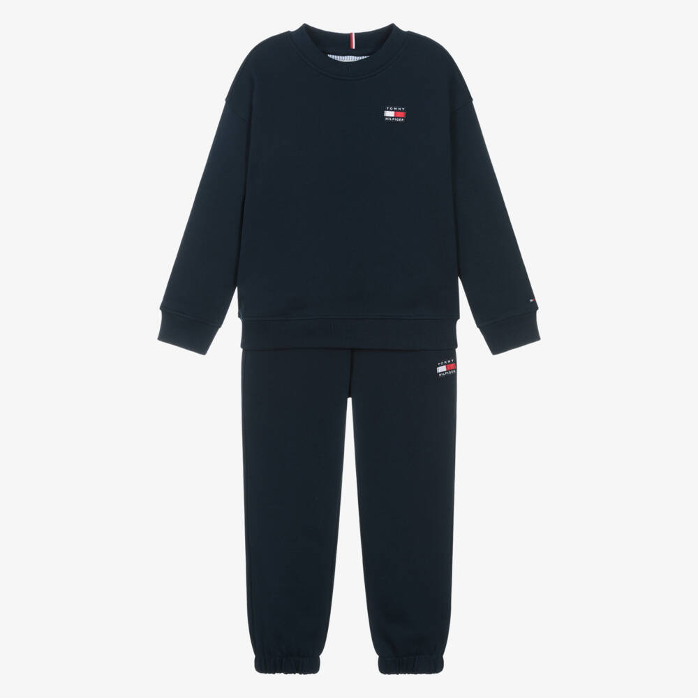 Tommy Hilfiger-Boys Navy Blue Cotton Tracksuit with Heritage Flag Logo | Childrensalon