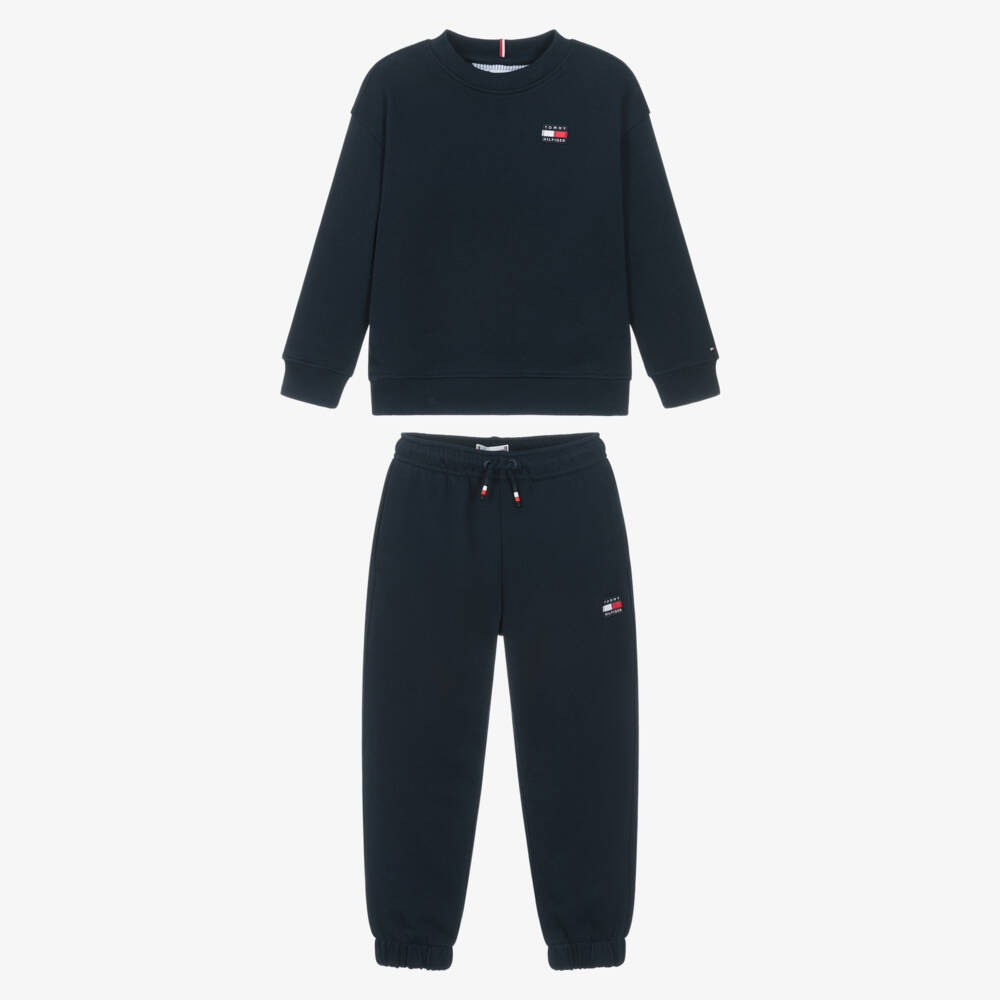 Tommy Hilfiger-Boys Navy Blue Cotton Tracksuit with Heritage Flag Logo | Childrensalon