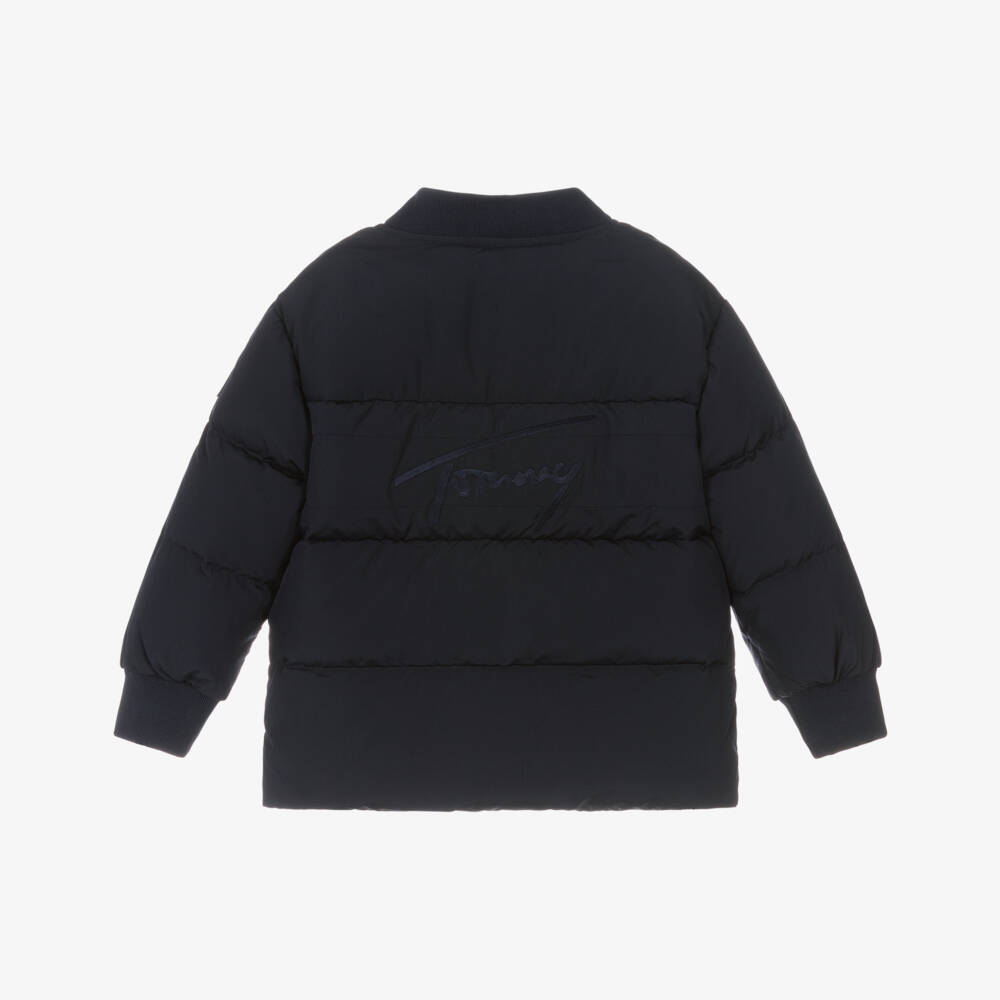 Tommy Hilfiger-Boys Navy Blue Down Padded Puffer Jacket with Jersey Hood | Childrensalon