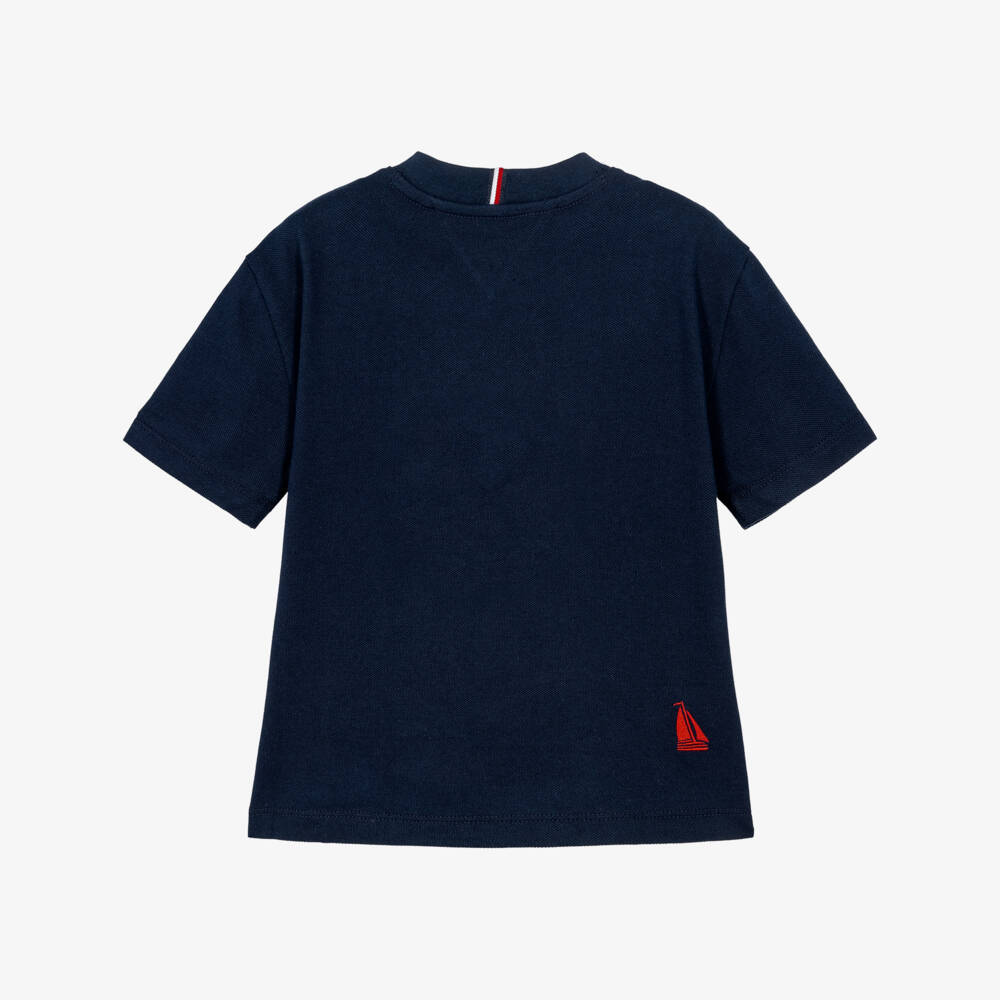 Tommy Hilfiger-Boys Navy Blue Embroidered Cotton Piqué T-Shirt | Childrensalon