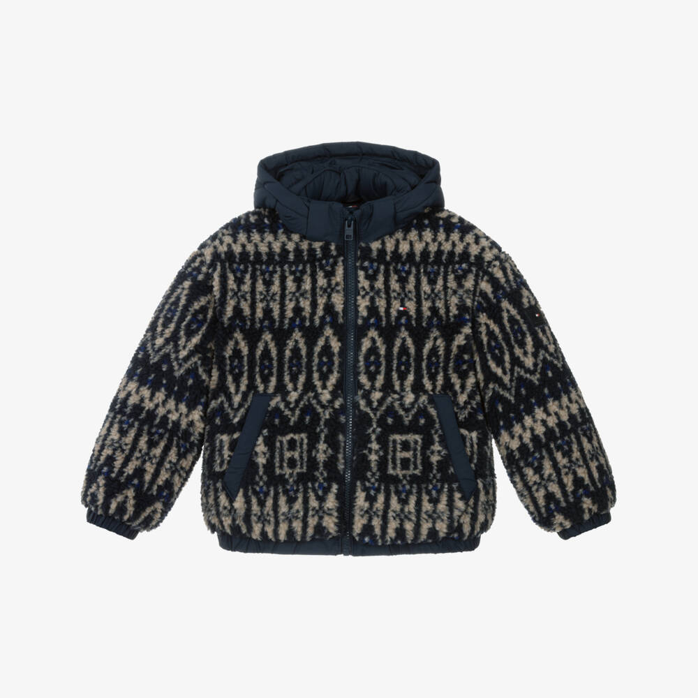 Tommy Hilfiger-Boys Navy Blue Fair Isle Patterned Fleece Jacket | Childrensalon