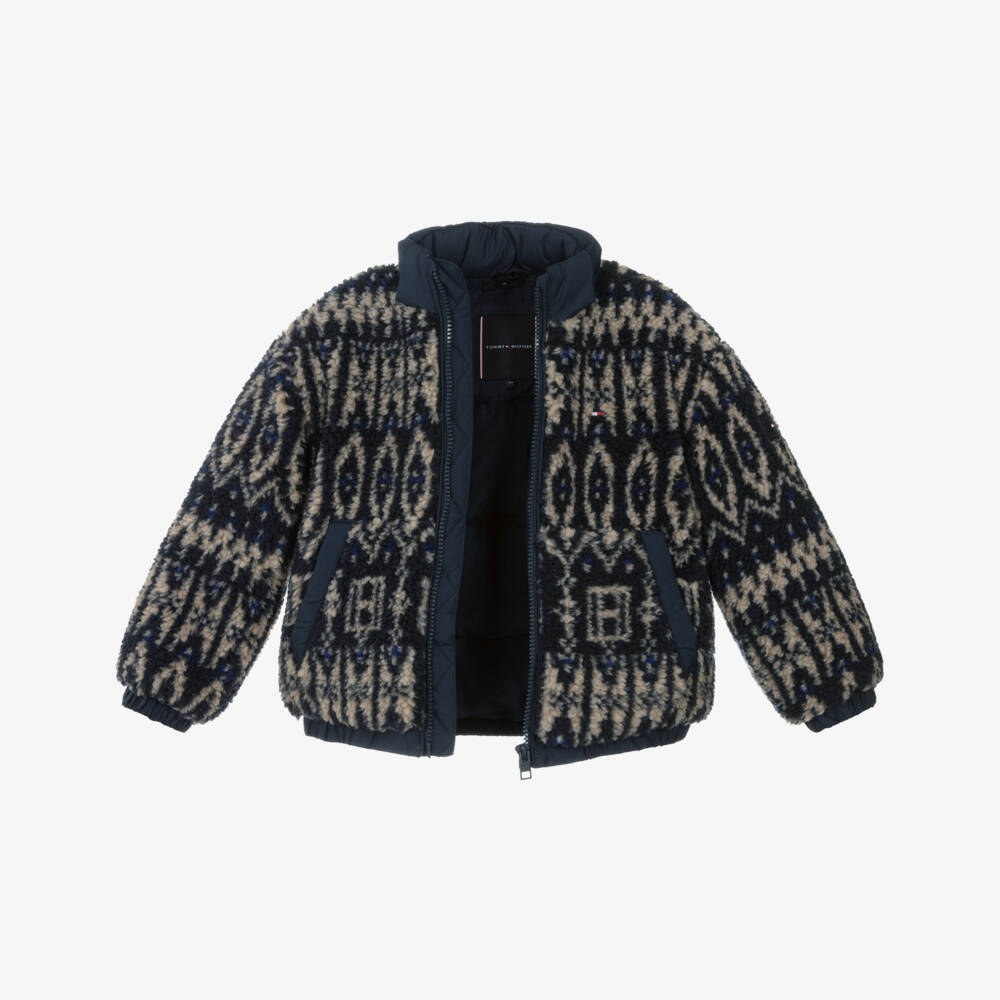 Tommy Hilfiger-Boys Navy Blue Fair Isle Patterned Fleece Jacket | Childrensalon