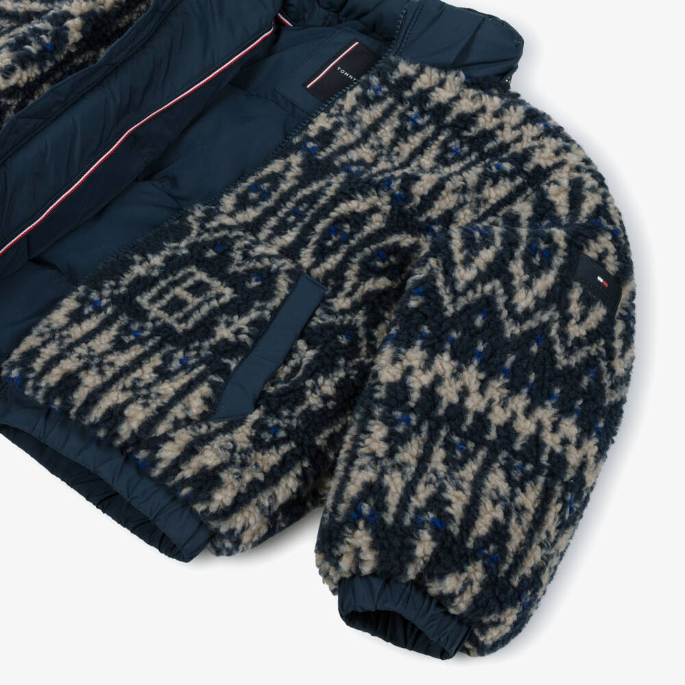 Tommy Hilfiger-Boys Navy Blue Fair Isle Patterned Fleece Jacket | Childrensalon