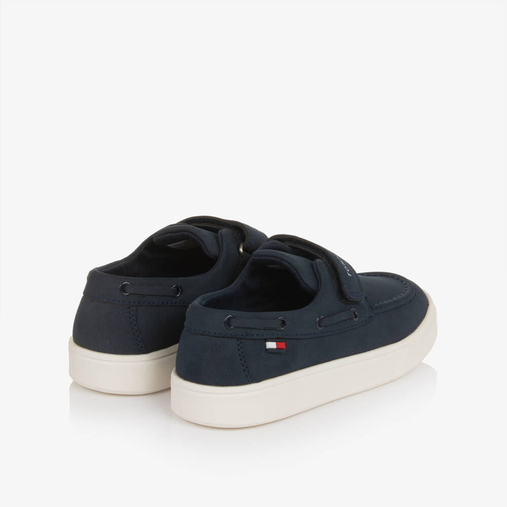 Tommy Hilfiger-Boys Navy Blue Faux Nubuck Leather Boat Shoes | Childrensalon