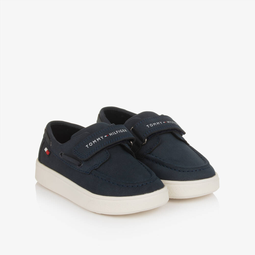Tommy Hilfiger-Boys Navy Blue Faux Nubuck Leather Boat Shoes | Childrensalon