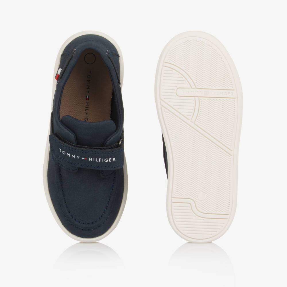 Tommy Hilfiger-Boys Navy Blue Faux Nubuck Leather Boat Shoes | Childrensalon