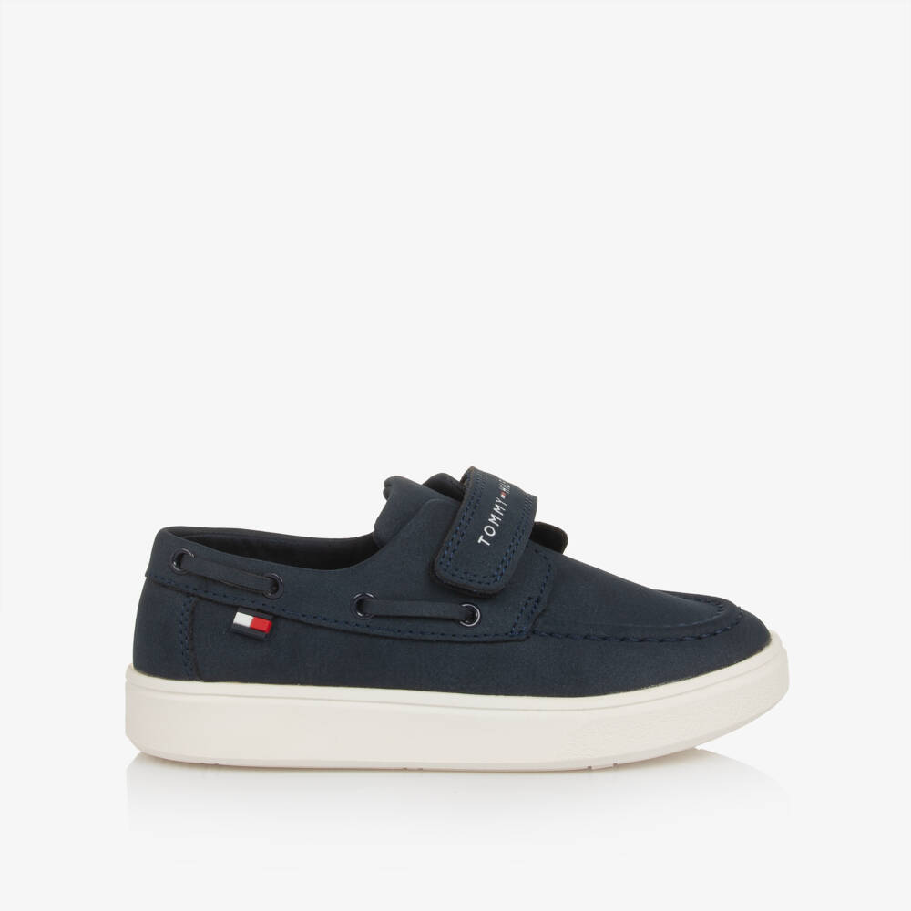 Tommy Hilfiger-Boys Navy Blue Faux Nubuck Leather Boat Shoes | Childrensalon