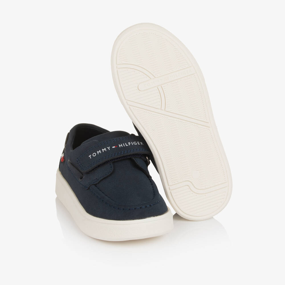 Tommy Hilfiger-Boys Navy Blue Faux Nubuck Leather Boat Shoes | Childrensalon