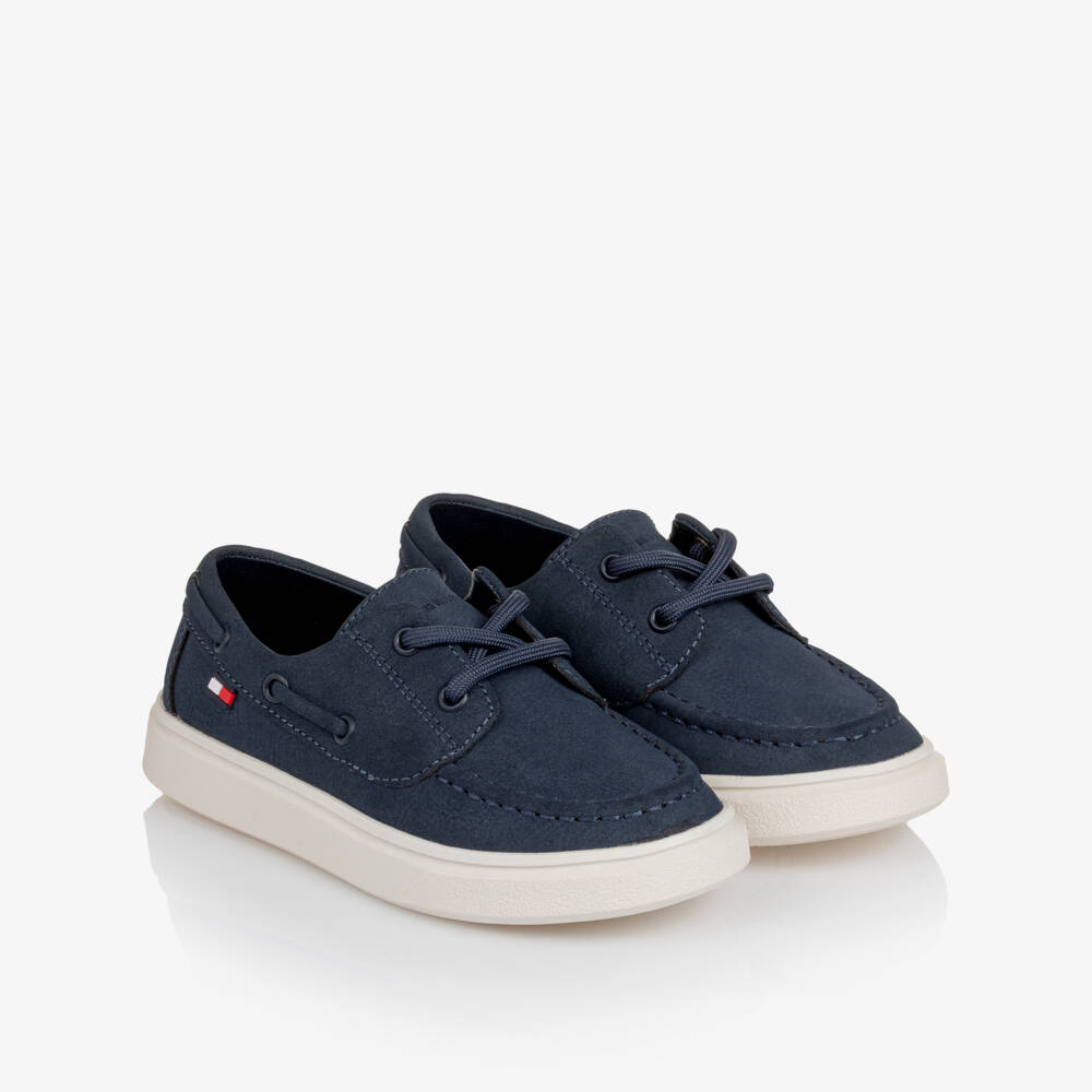 Tommy Hilfiger-Boys Navy Blue Faux Suede Lace-Up Deck Shoes | Childrensalon