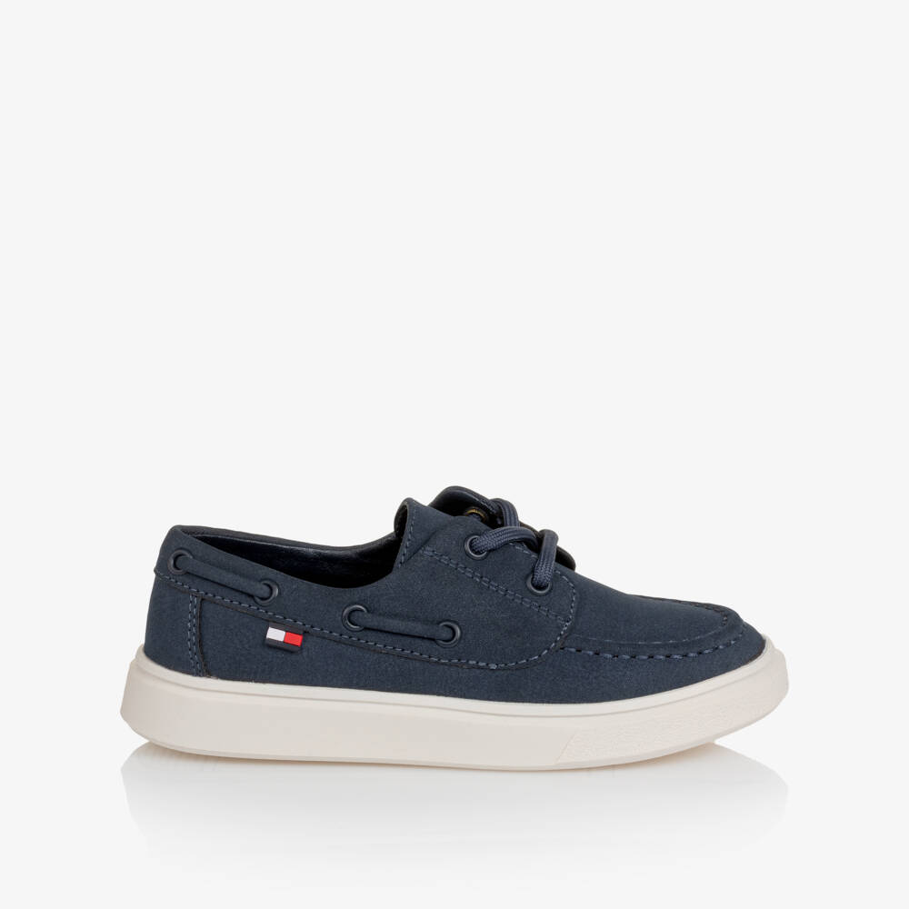 Tommy Hilfiger-Boys Navy Blue Faux Suede Lace-Up Deck Shoes | Childrensalon