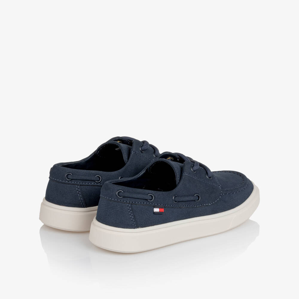 Tommy Hilfiger-Boys Navy Blue Faux Suede Lace-Up Deck Shoes | Childrensalon