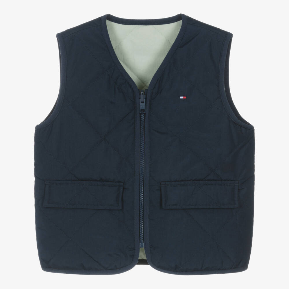 Tommy Hilfiger-Boys Navy Blue & Green Reversible Gilet | Childrensalon
