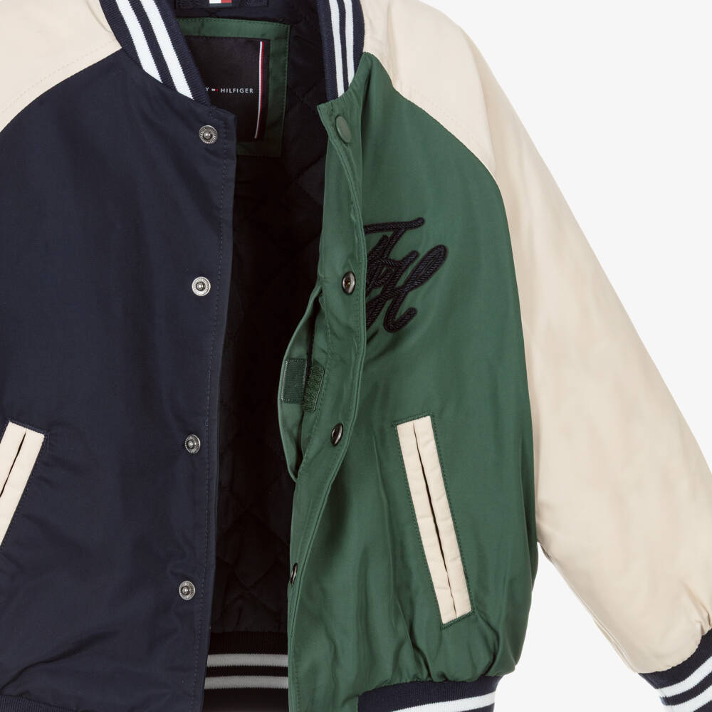 Tommy Hilfiger-Boys Navy Blue & Green TH Varsity Jacket | Childrensalon