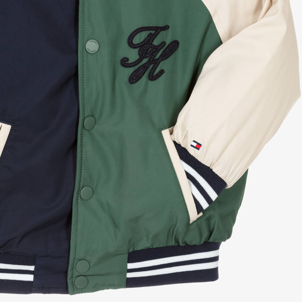 Tommy Hilfiger-Boys Navy Blue & Green TH Varsity Jacket | Childrensalon