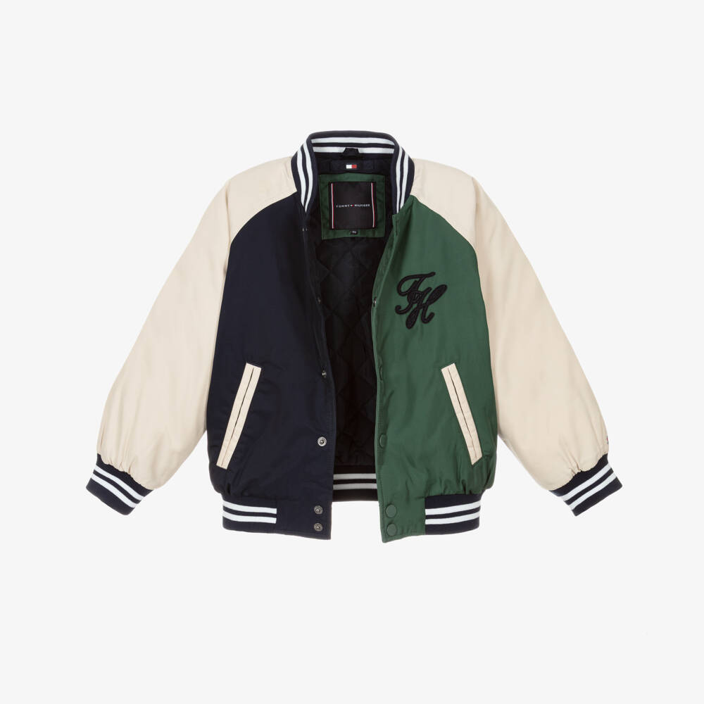 Tommy Hilfiger-Boys Navy Blue & Green TH Varsity Jacket | Childrensalon