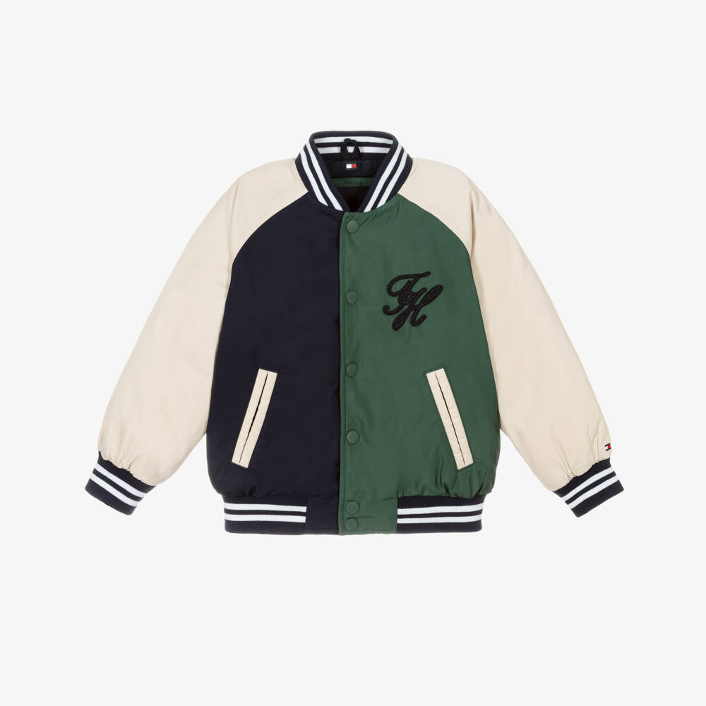 Tommy Hilfiger-Boys Navy Blue & Green TH Varsity Jacket | Childrensalon