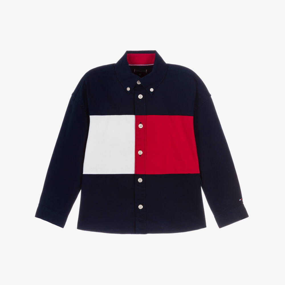 Tommy Hilfiger-Boys Navy Blue Heritage Flag Cotton Shirt | Childrensalon