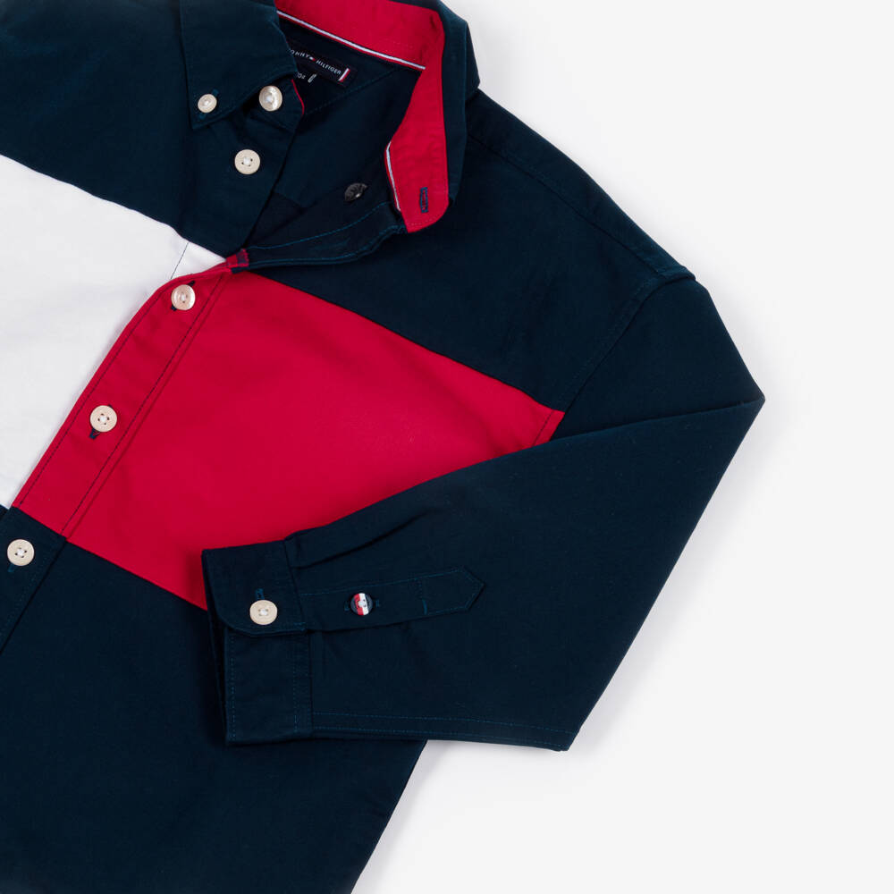Tommy Hilfiger-Boys Navy Blue Heritage Flag Cotton Shirt | Childrensalon