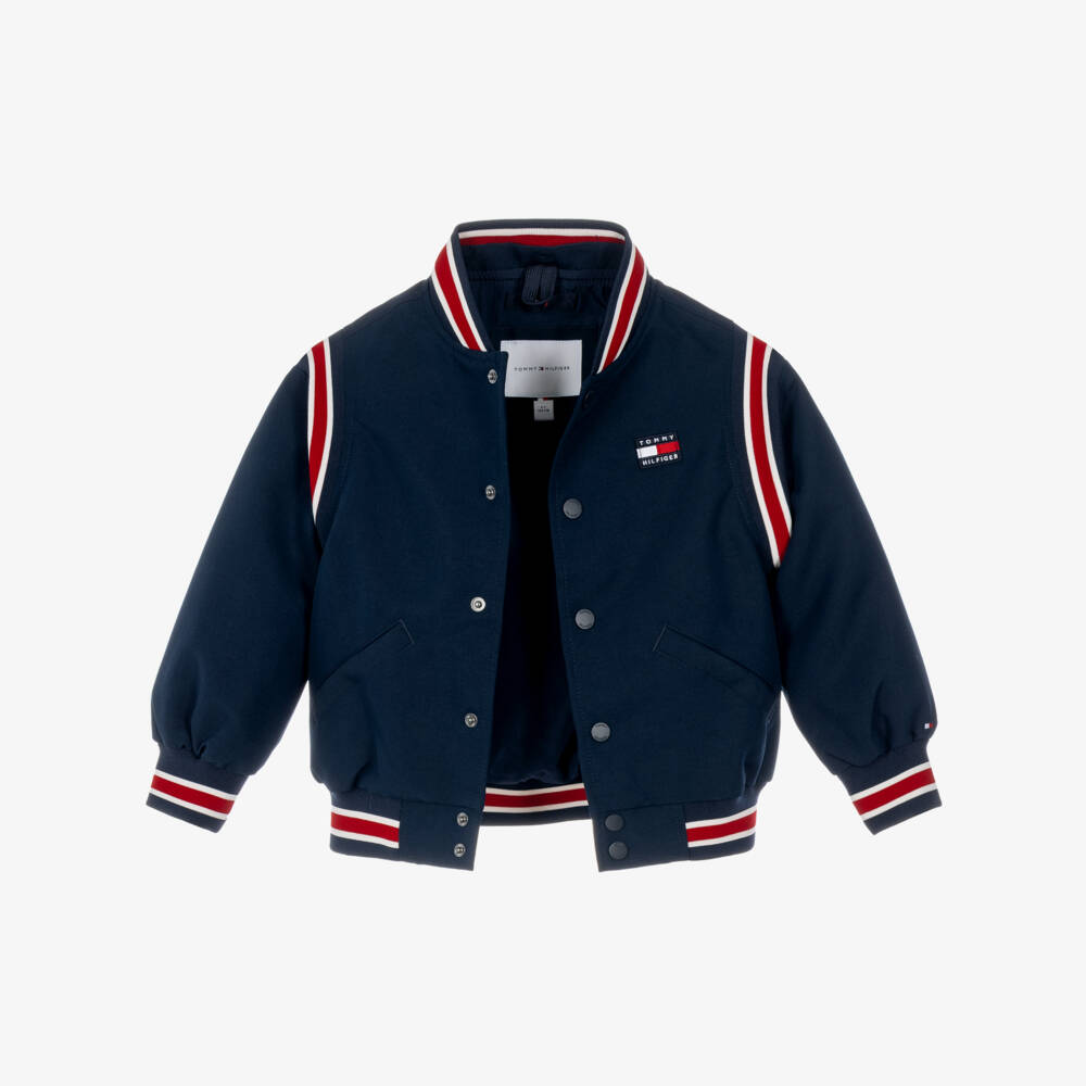 Tommy Hilfiger-Boys Navy Blue Hooded Bomber Jacket | Childrensalon