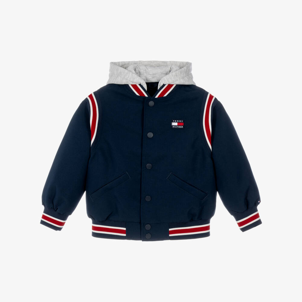 Tommy Hilfiger-Boys Navy Blue Hooded Bomber Jacket | Childrensalon