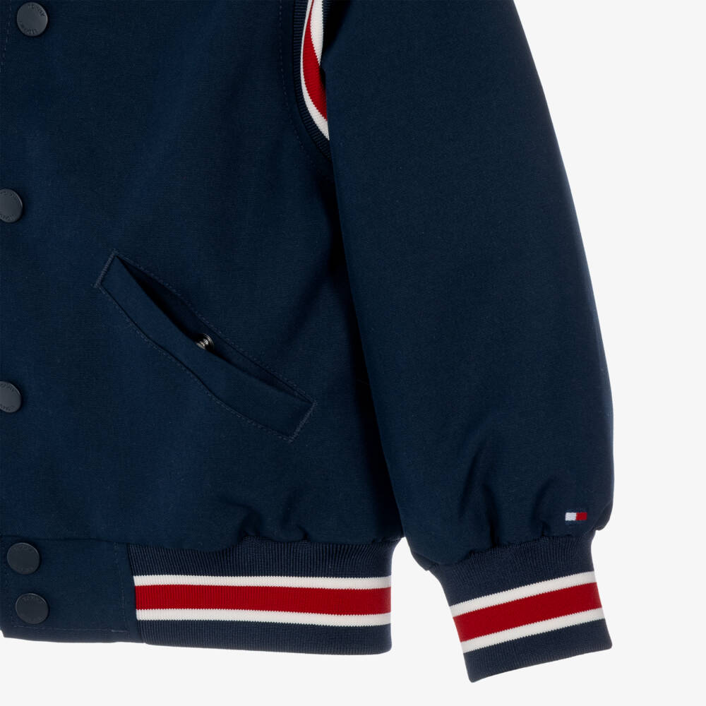 Tommy Hilfiger-Boys Navy Blue Hooded Bomber Jacket | Childrensalon