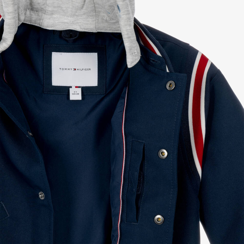 Tommy Hilfiger-Boys Navy Blue Hooded Bomber Jacket | Childrensalon
