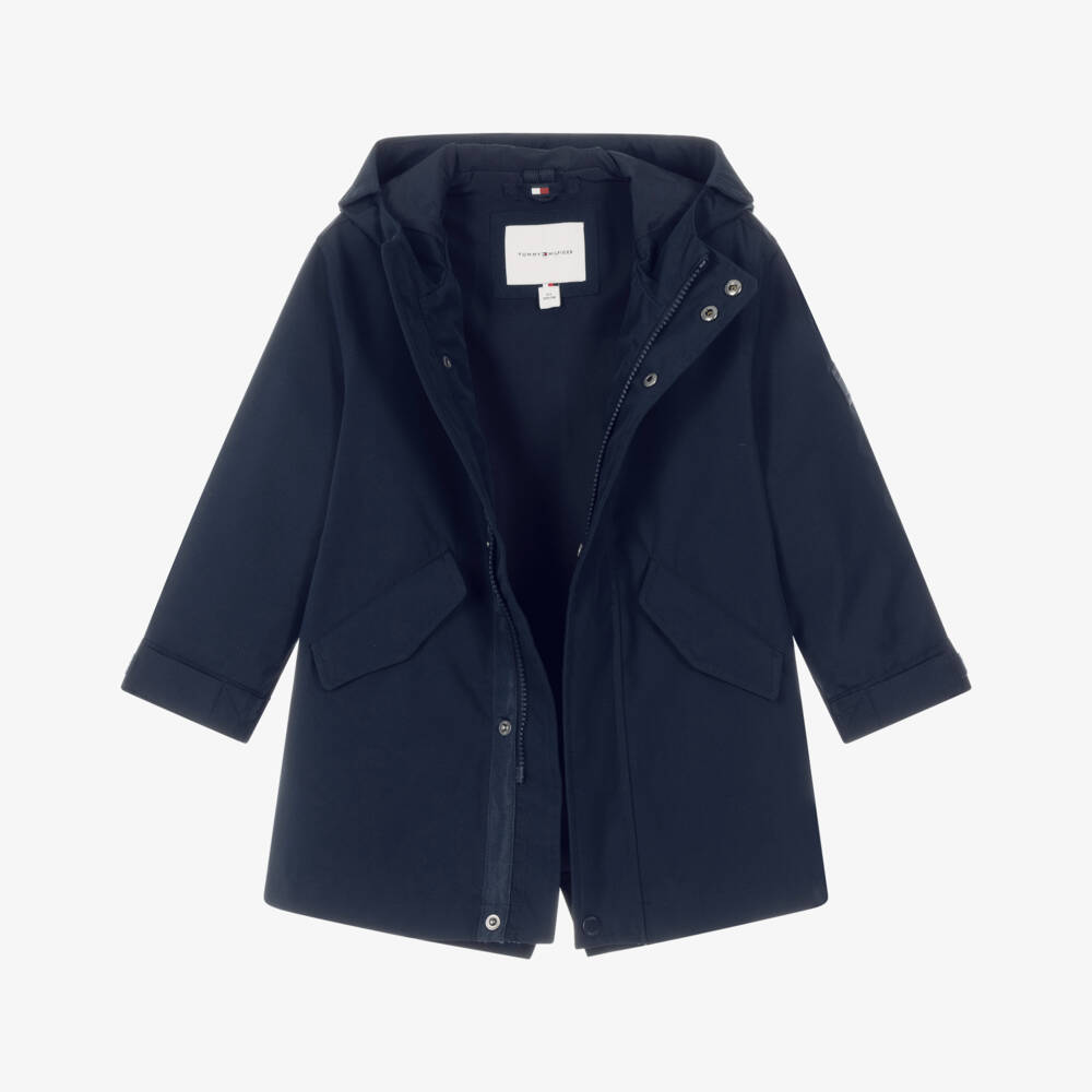 Tommy Hilfiger-Boys Navy Blue Hooded Parka with Flag Back | Childrensalon