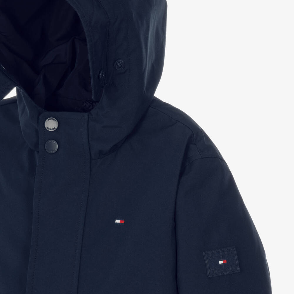 Tommy Hilfiger-Boys Navy Blue Hooded Parka with Flag Back | Childrensalon