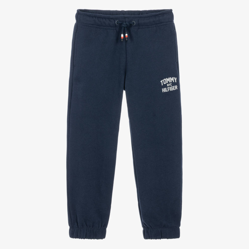 Tommy Hilfiger-Boys Navy Blue Joggers with Grey Logo | Childrensalon