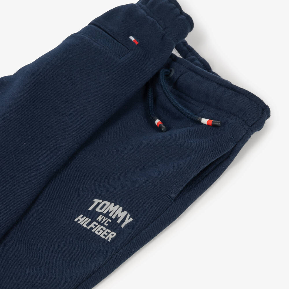 Tommy Hilfiger-Boys Navy Blue Joggers with Grey Logo | Childrensalon