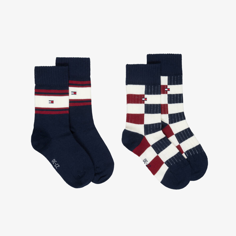 Tommy Hilfiger-Boys Navy Blue & Maroon Red Knitted Socks (2 Pack) | Childrensalon