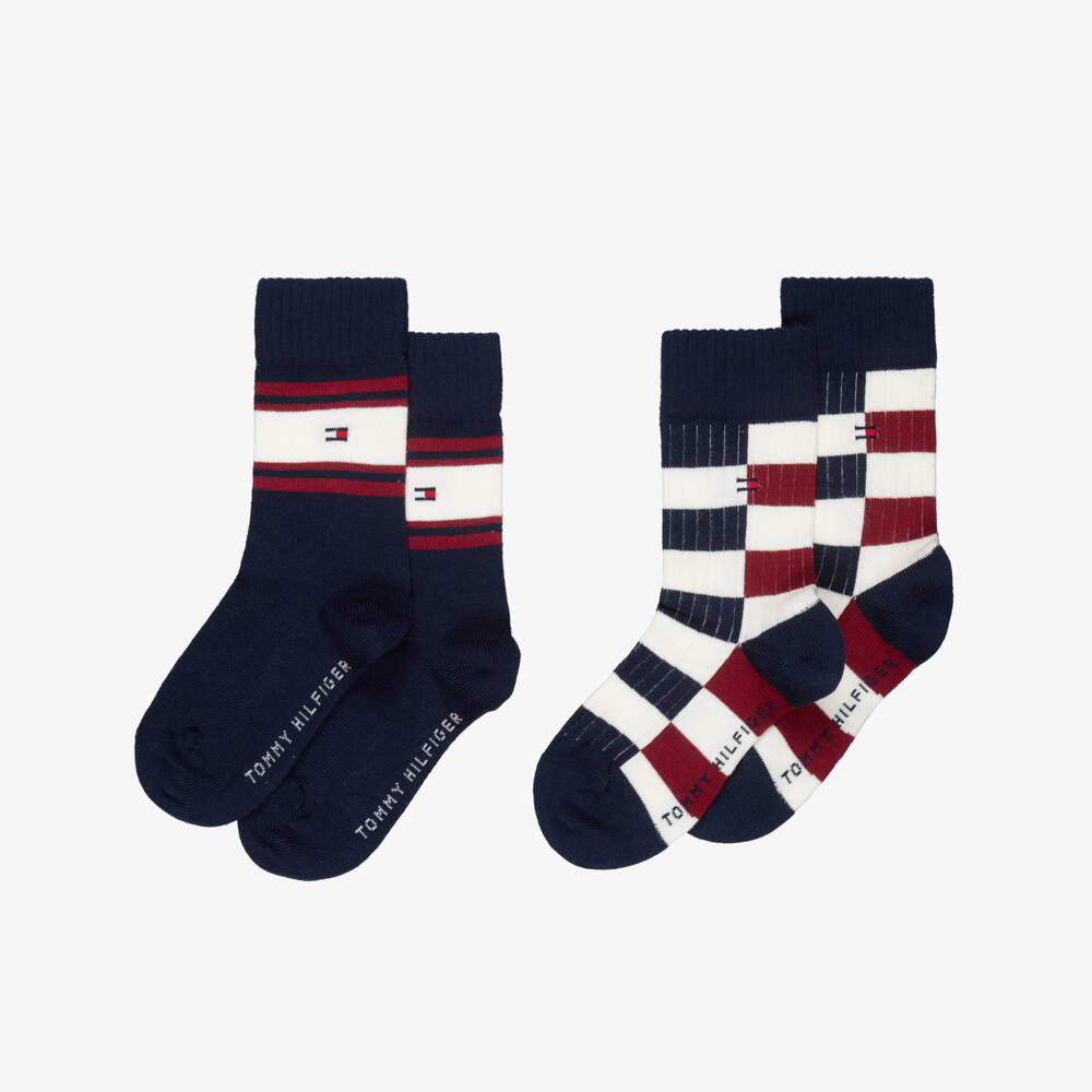 Tommy Hilfiger-Boys Navy Blue & Maroon Red Knitted Socks (2 Pack) | Childrensalon
