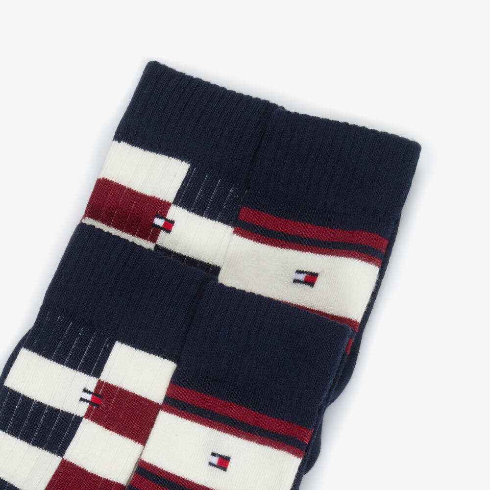 Tommy Hilfiger-Boys Navy Blue & Maroon Red Knitted Socks (2 Pack) | Childrensalon