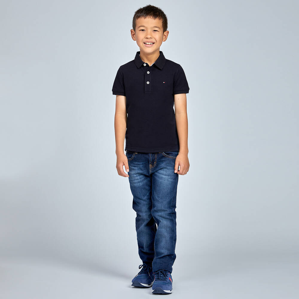 Tommy Hilfiger-Boys Navy Blue Organic Cotton Polo Shirt | Childrensalon