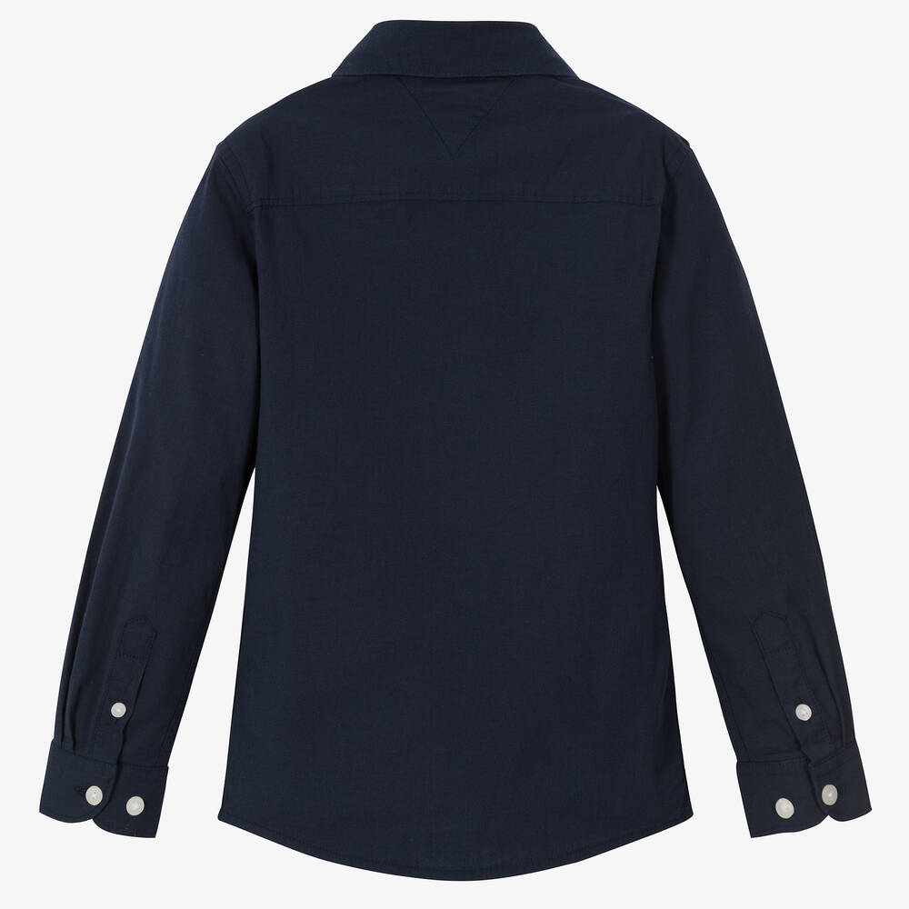 Tommy Hilfiger-Boys Navy Blue Organic Cotton Shirt | Childrensalon