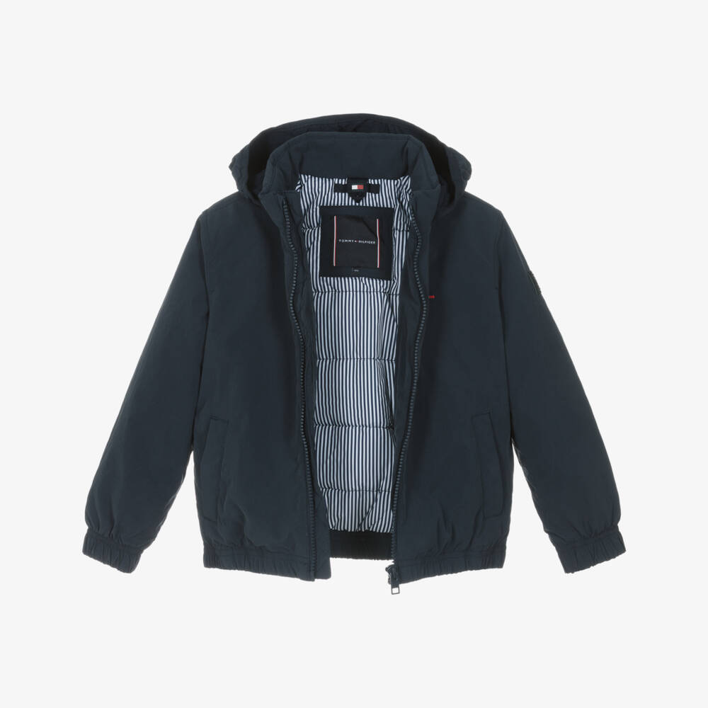 Tommy Hilfiger-Boys Navy Blue Padded Jacket with Packable Hood | Childrensalon