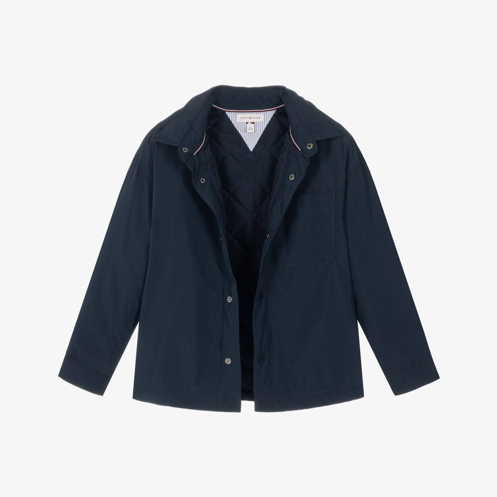 Tommy Hilfiger-Boys Navy Blue Padded Nylon Overshirt Jacket | Childrensalon