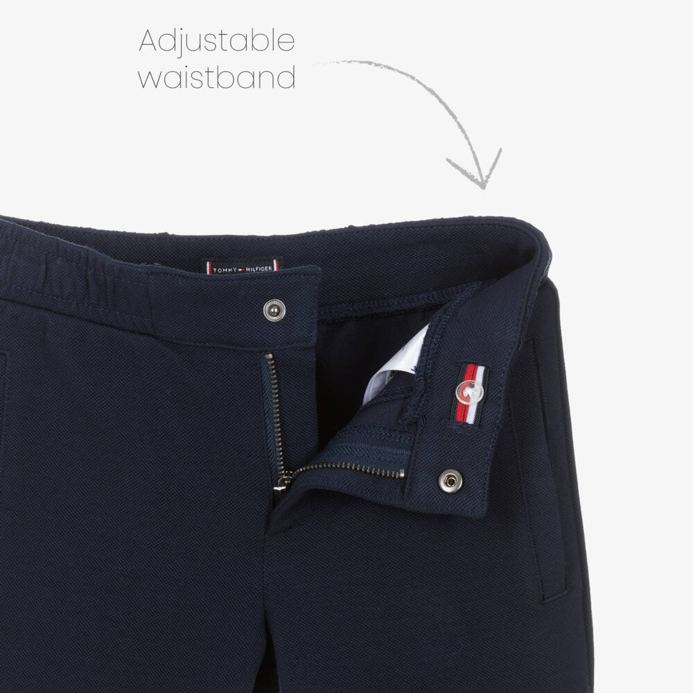 Tommy Hilfiger-Boys Navy Blue Piqué Jersey Straight Leg Trousers | Childrensalon
