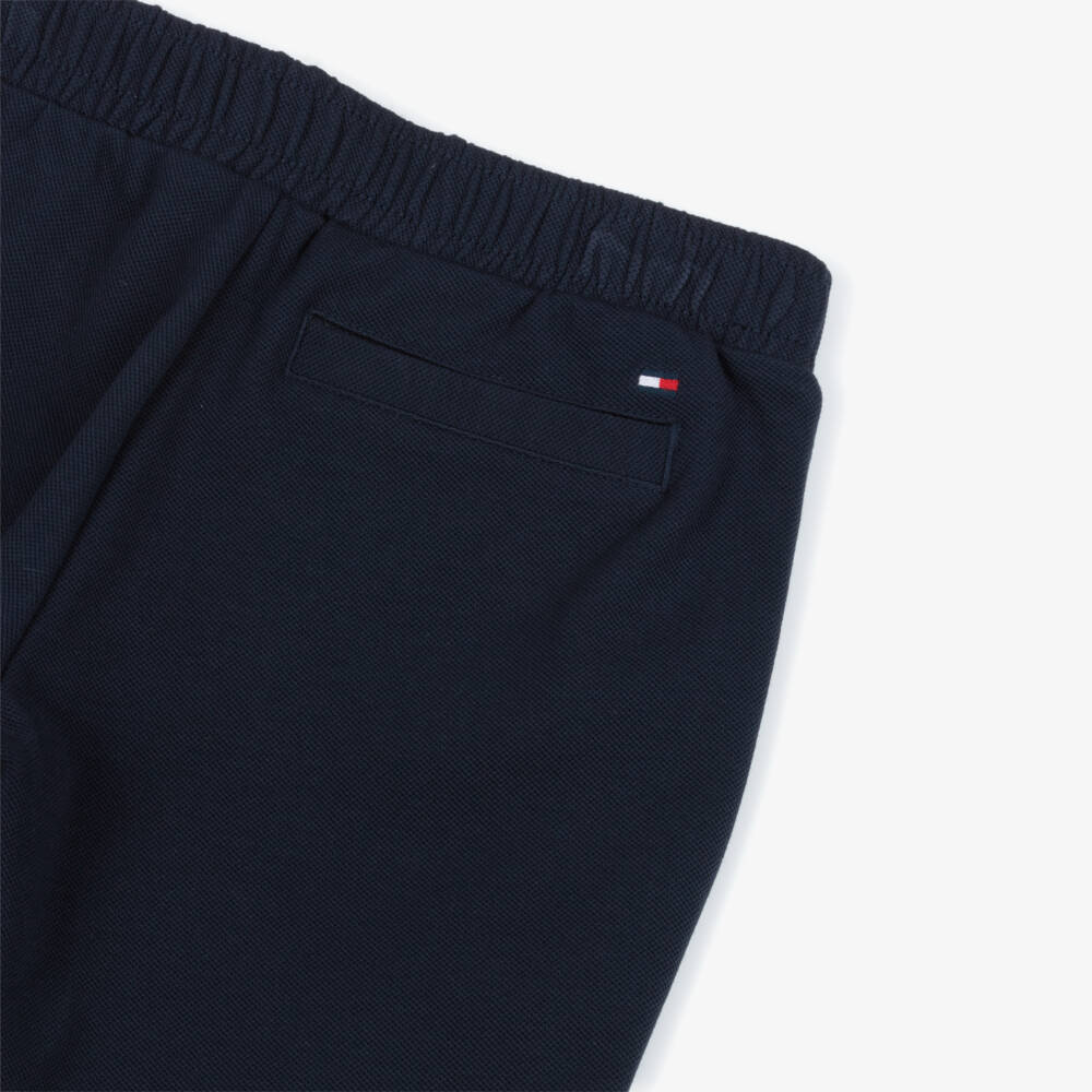 Tommy Hilfiger-Boys Navy Blue Piqué Jersey Straight Leg Trousers | Childrensalon