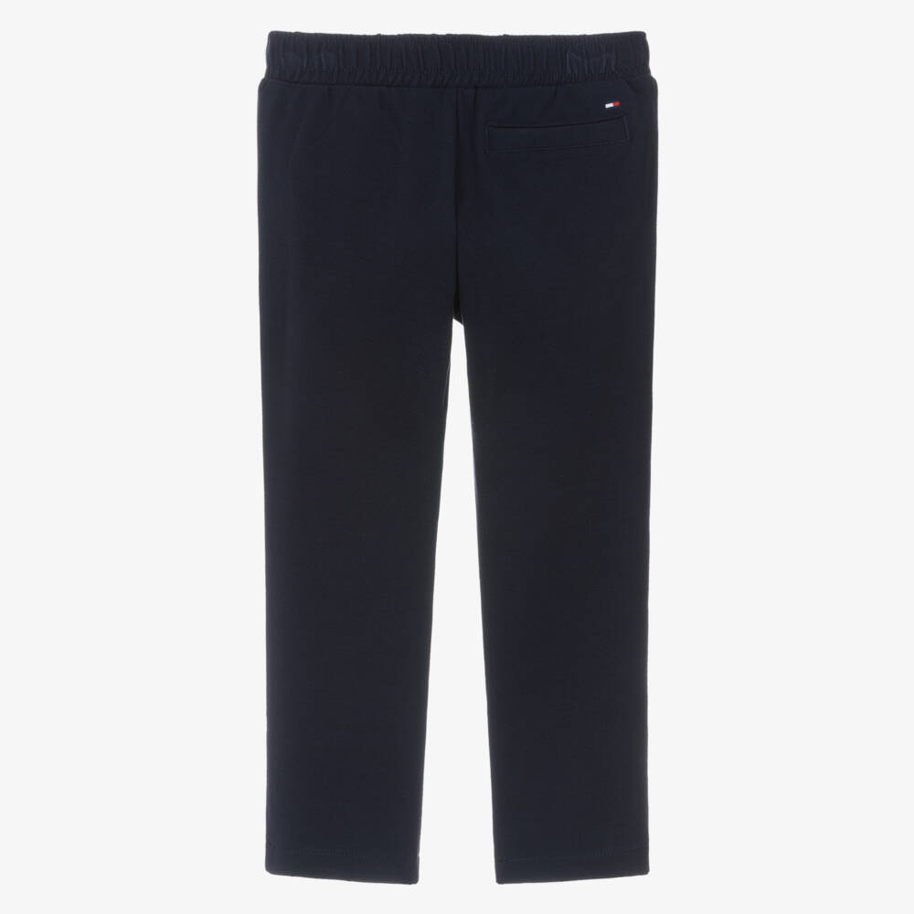 Tommy Hilfiger-Boys Navy Blue Piqué Jersey Straight Leg Trousers | Childrensalon