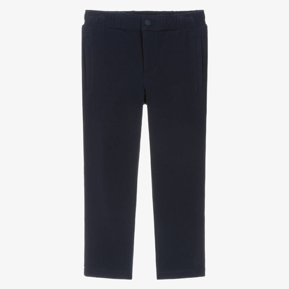 Tommy Hilfiger-Boys Navy Blue Piqué Jersey Straight Leg Trousers | Childrensalon