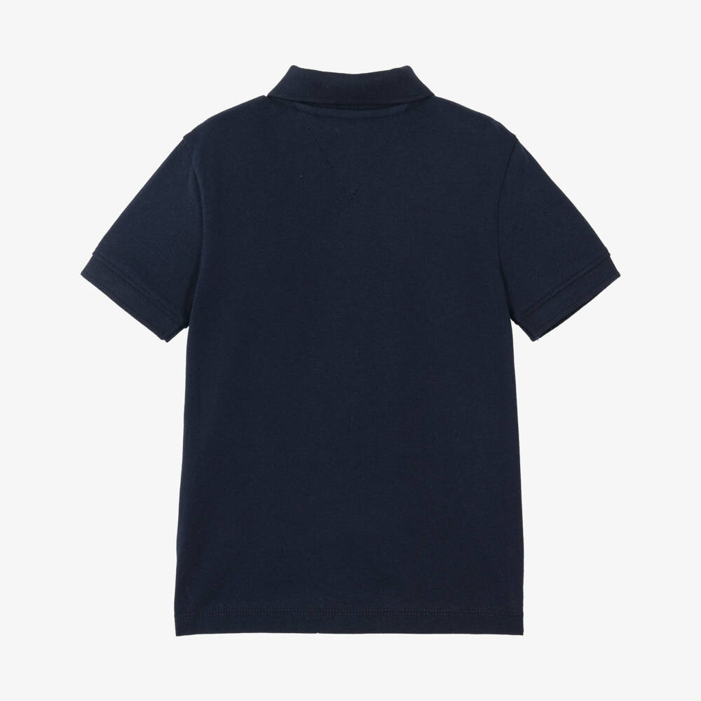 Tommy Hilfiger-Boys Navy Blue Polo Shirt with Rope Flag Graphic | Childrensalon