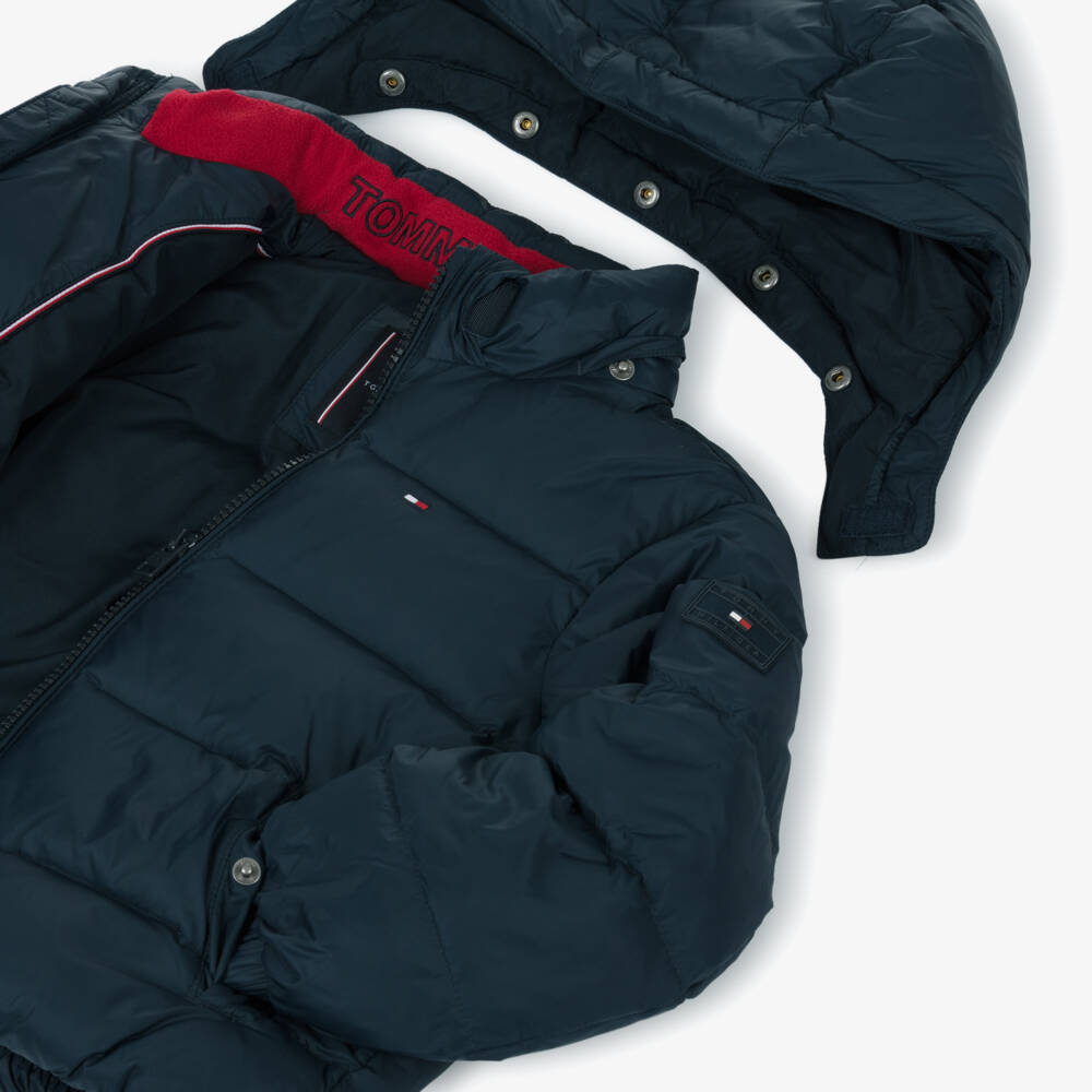 Tommy Hilfiger-Boys Navy Blue Puffer Jacket with Detachable Hood | Childrensalon