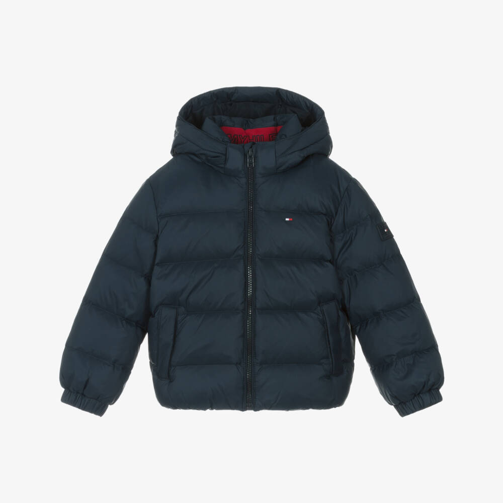 Tommy Hilfiger-Boys Navy Blue Puffer Jacket with Detachable Hood | Childrensalon