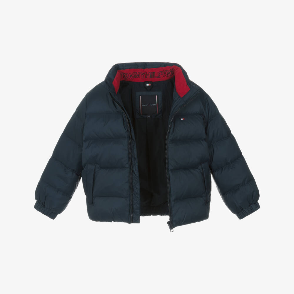 Tommy Hilfiger-Boys Navy Blue Puffer Jacket with Detachable Hood | Childrensalon